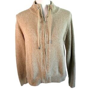 Studio Works Women's Tan Long Sleeve Full Zip Front Sweater Size Medium